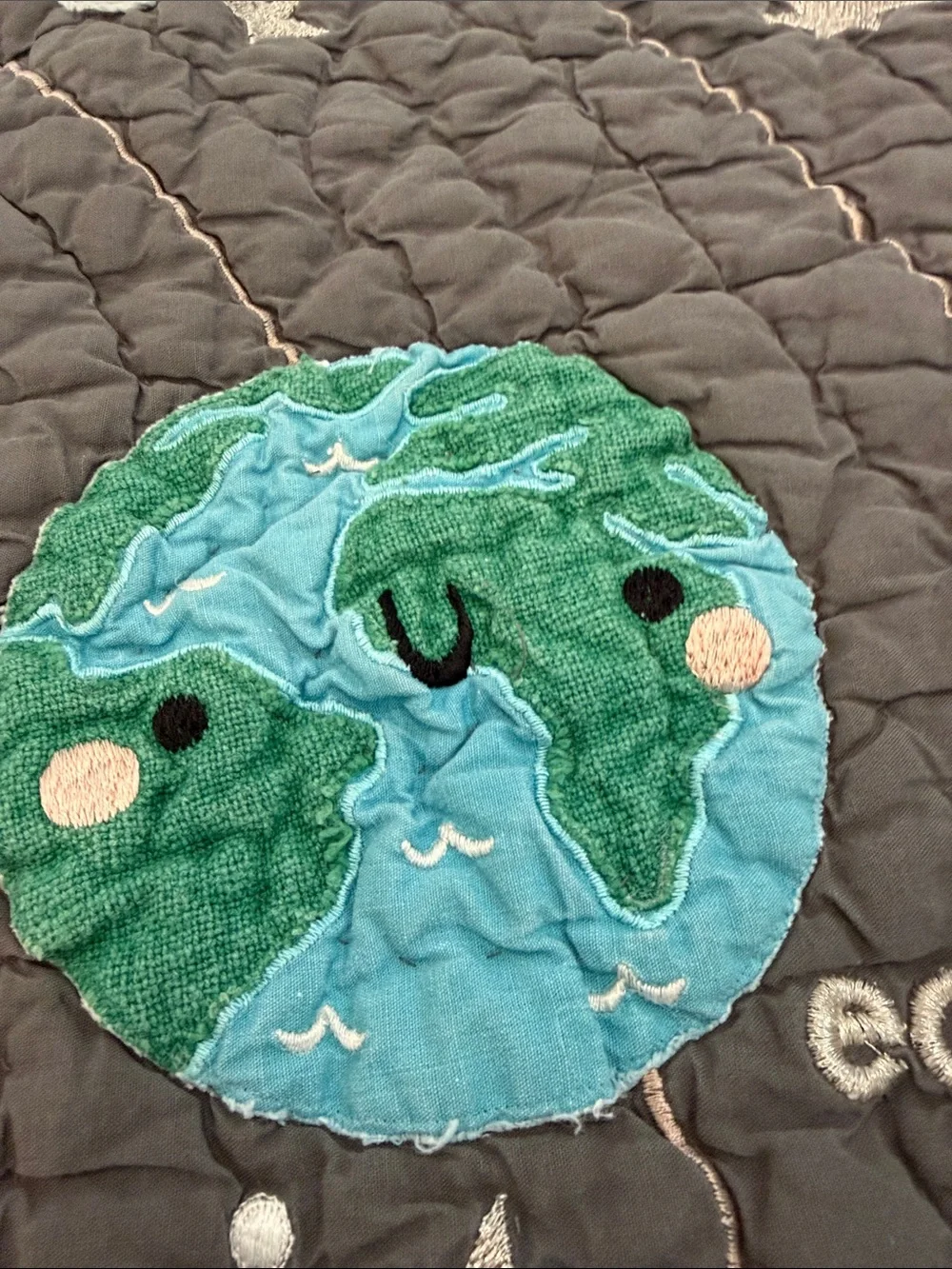 Kids Solar System Quilt  - Gray with Colorful Planets